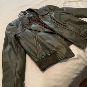 Free People army green faux leather jacket